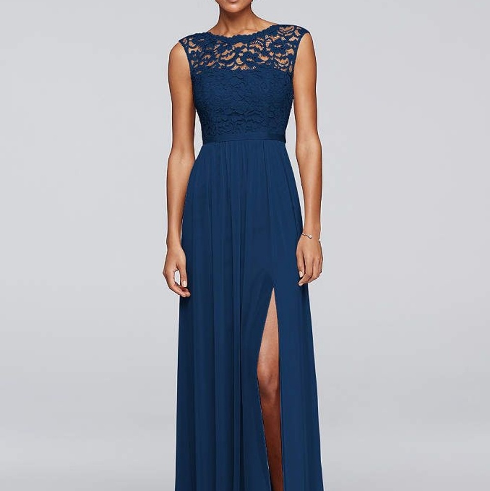 Bridesmaid Dress Lace Bodice Marine Size 12 - Picture 2 of 2